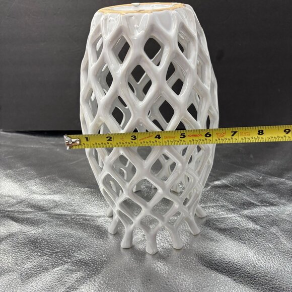 Lattice Design Vase White Ceramic Oen Weave 12” Tall Boho Hippie Cottagecore‎ - Picture 6 of 10
